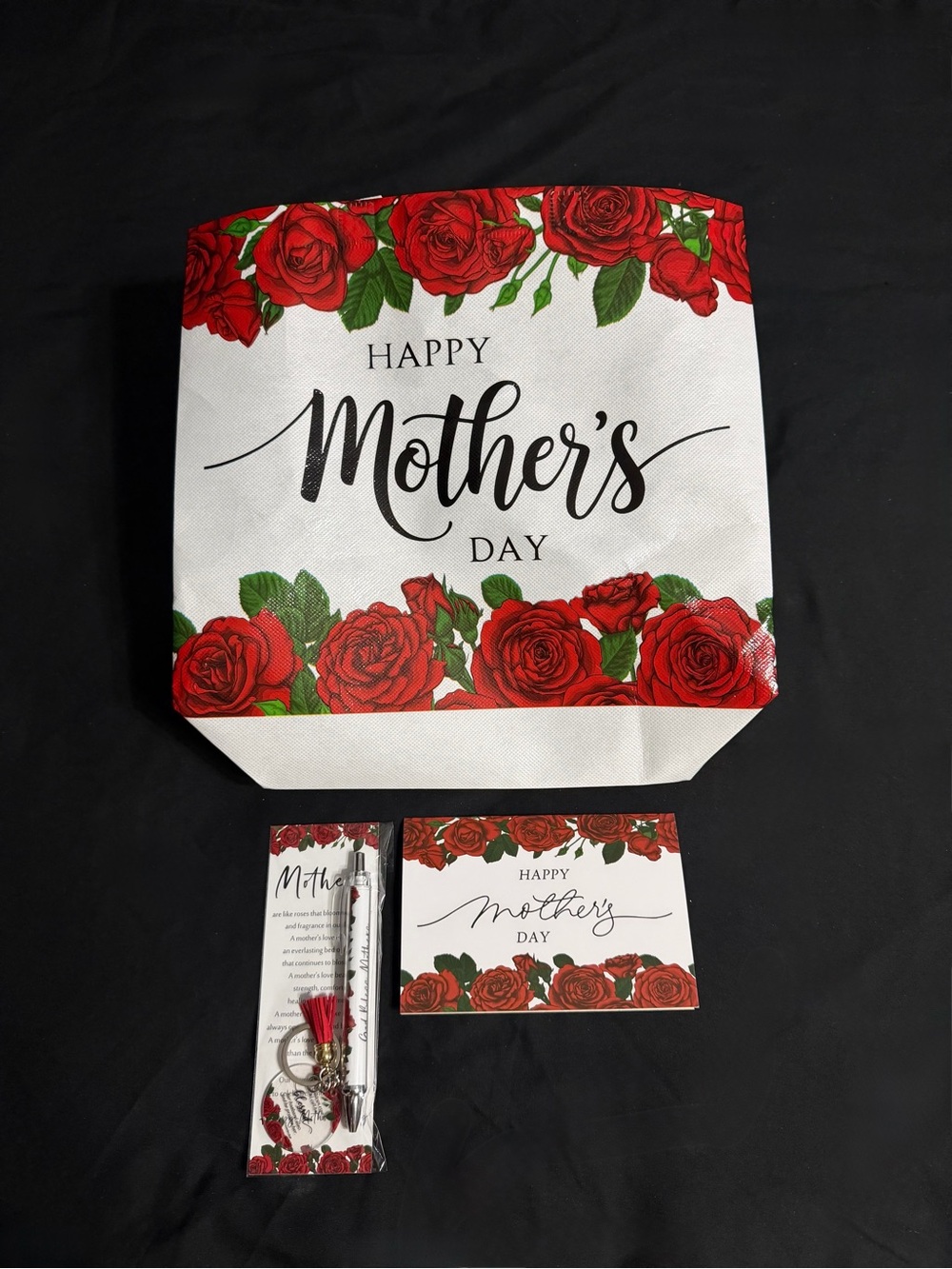 Happy Mother's Day Red Rose Gift Tote Bag & Card Set